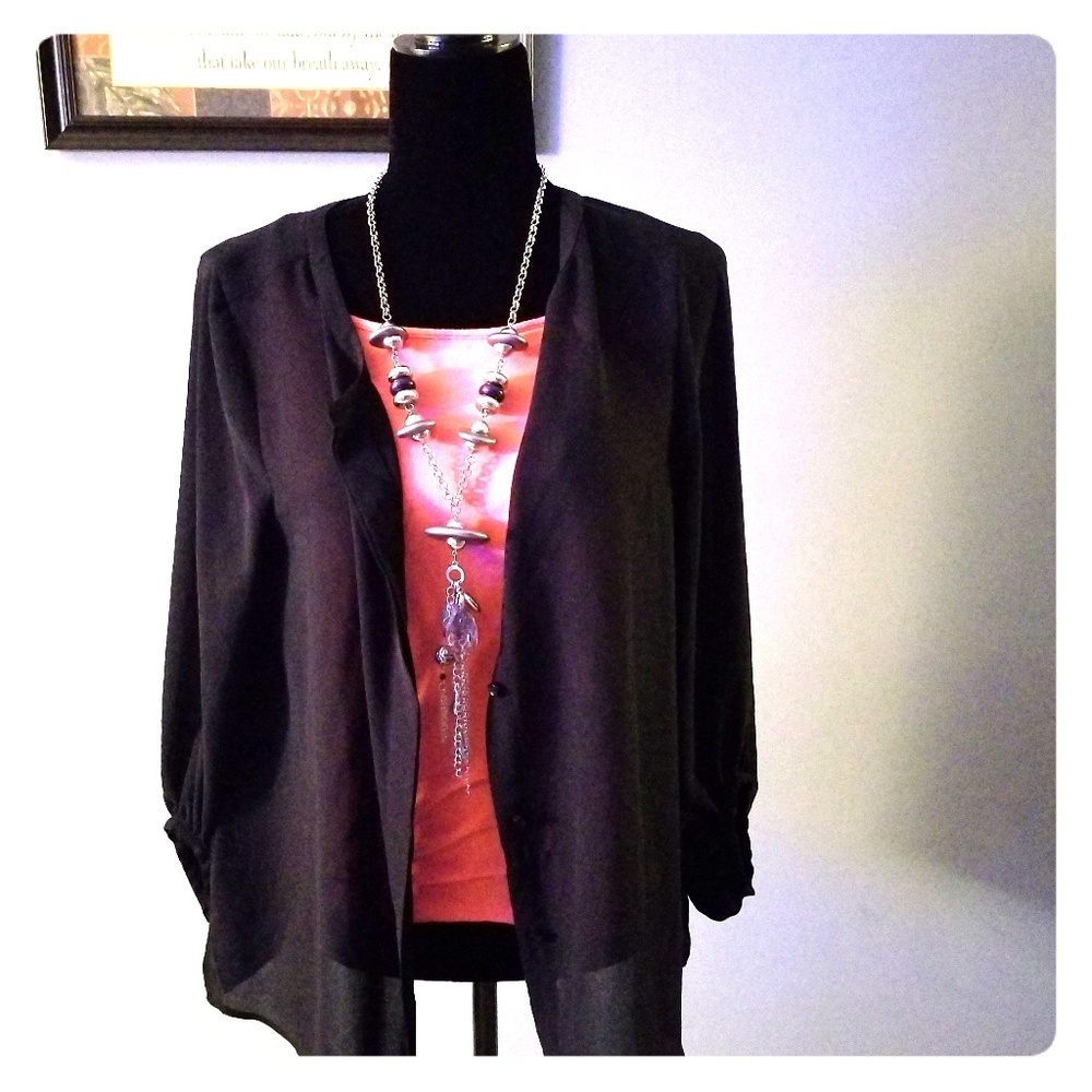 LOFT shear black button down blouse